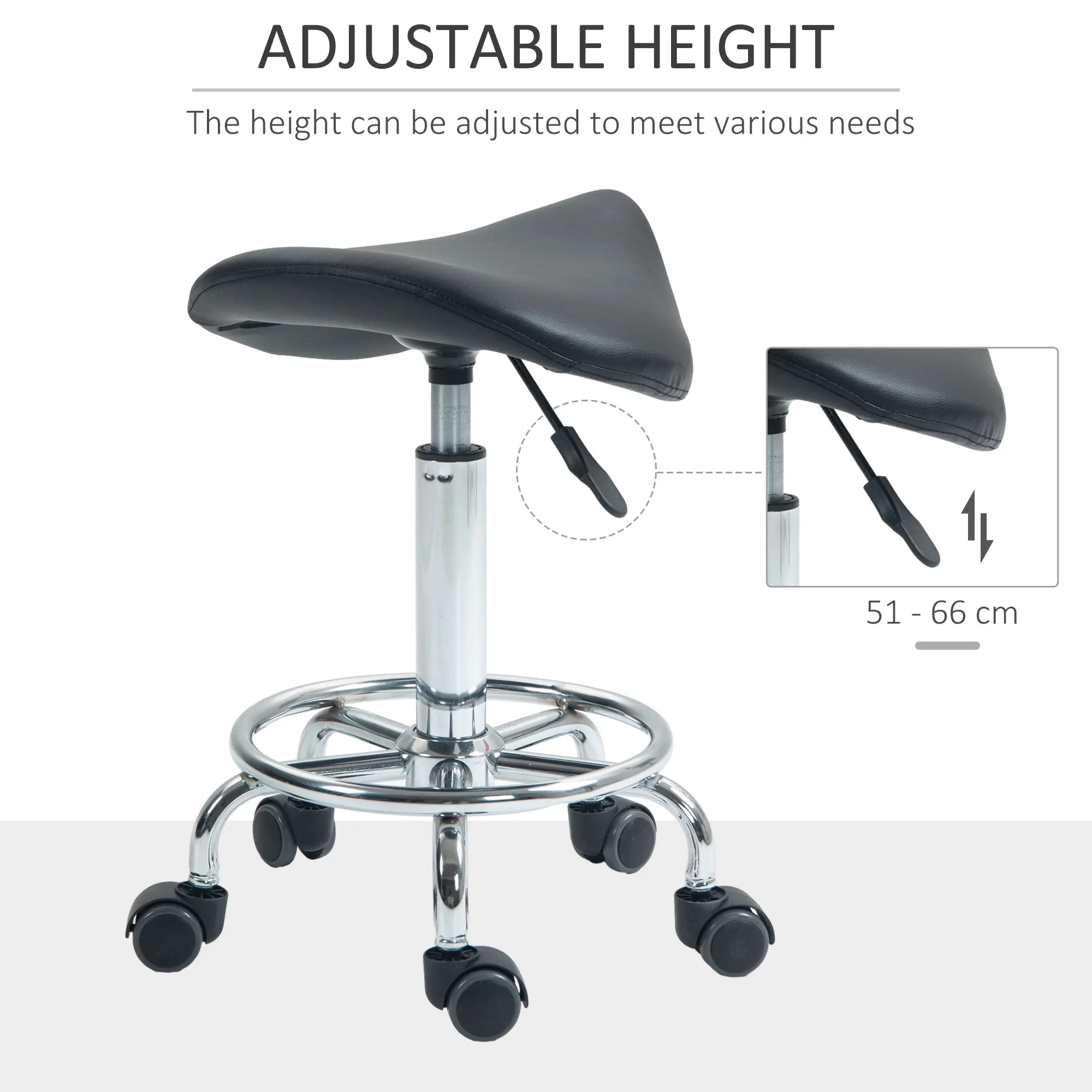 HOMCOM Saddle Chair, Rolling Salon Stool for Massage Spa Clinic Beauty, Black