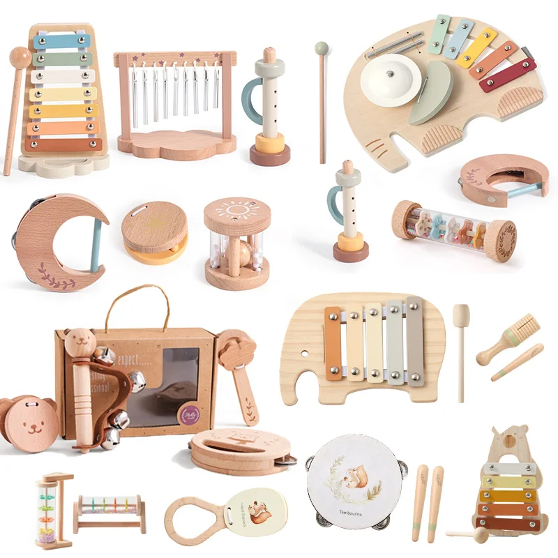 Children's Montessori Toys Baby Sensory Sound Stimulation Toy Baby's Musical Instrument Wooden Cartoon Animal Xylophone Toy Gift