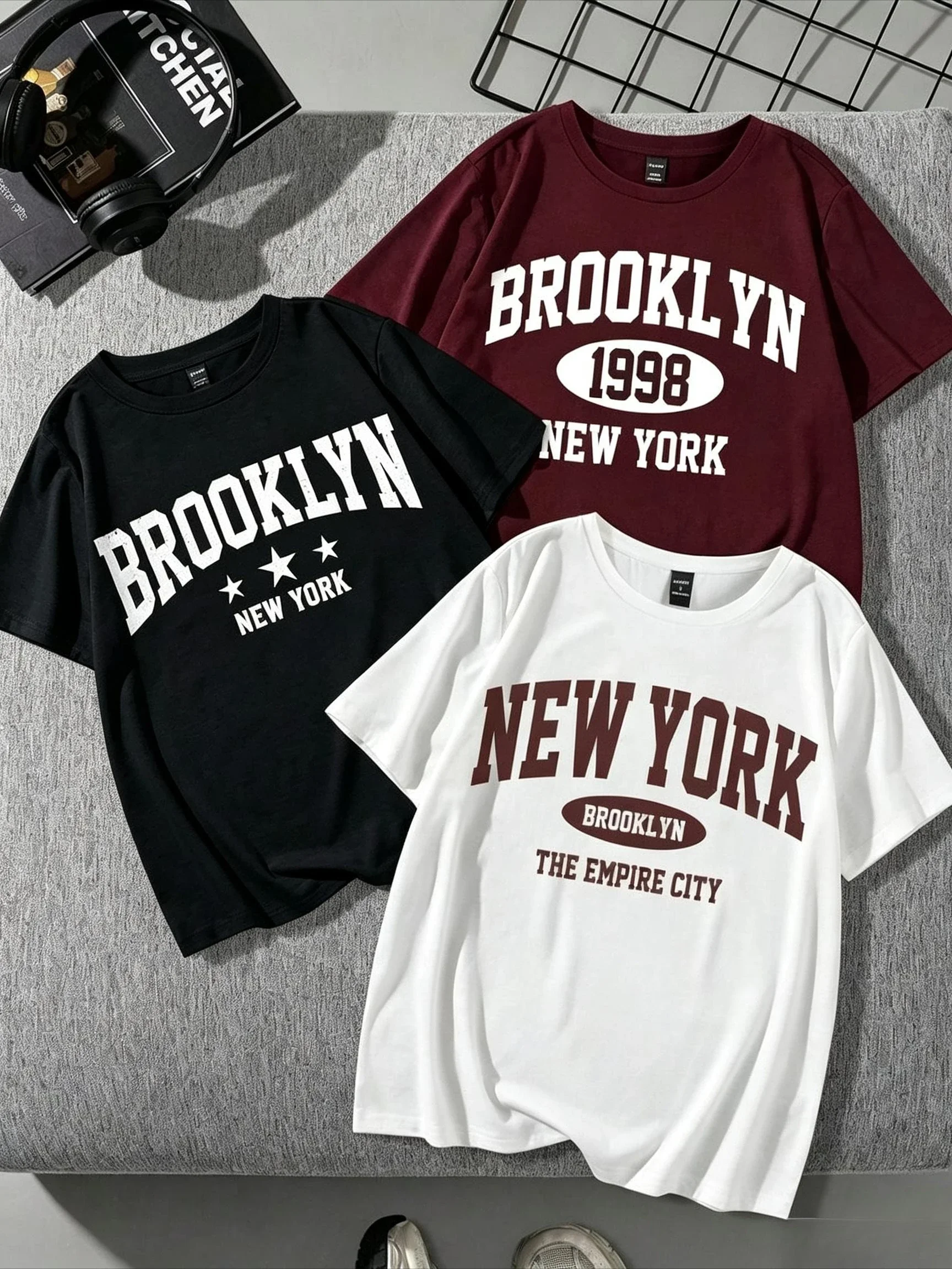 2026 Fashion New Arrival 3 Pcs Multi Pack Womens Oversized T Shirt Casual Minimalist Text Print Round Neck Short Sleeve Basic Tee Daily Wear Basic Top T Shirt