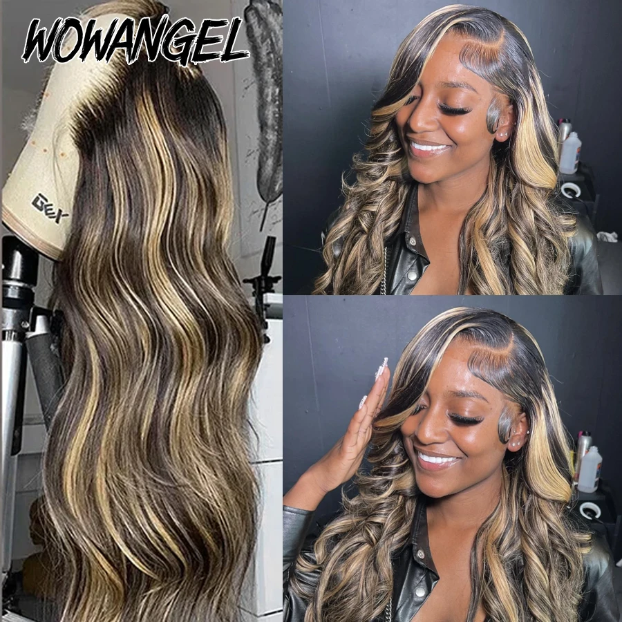 Wow Angel 1BJ27# Highlight Body Wave 13X6 HD Lace Front Wigs Pre Plucked Skinlike 13x4 HD Lace frontal human hair wig For Woman