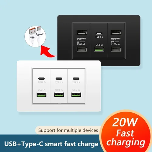 Corea Chile estándar 20W carga inteligente súper rápida tipo C puerto USB enchufe de pared, enchufe eléctrico de carga rápida de 118*73mm
