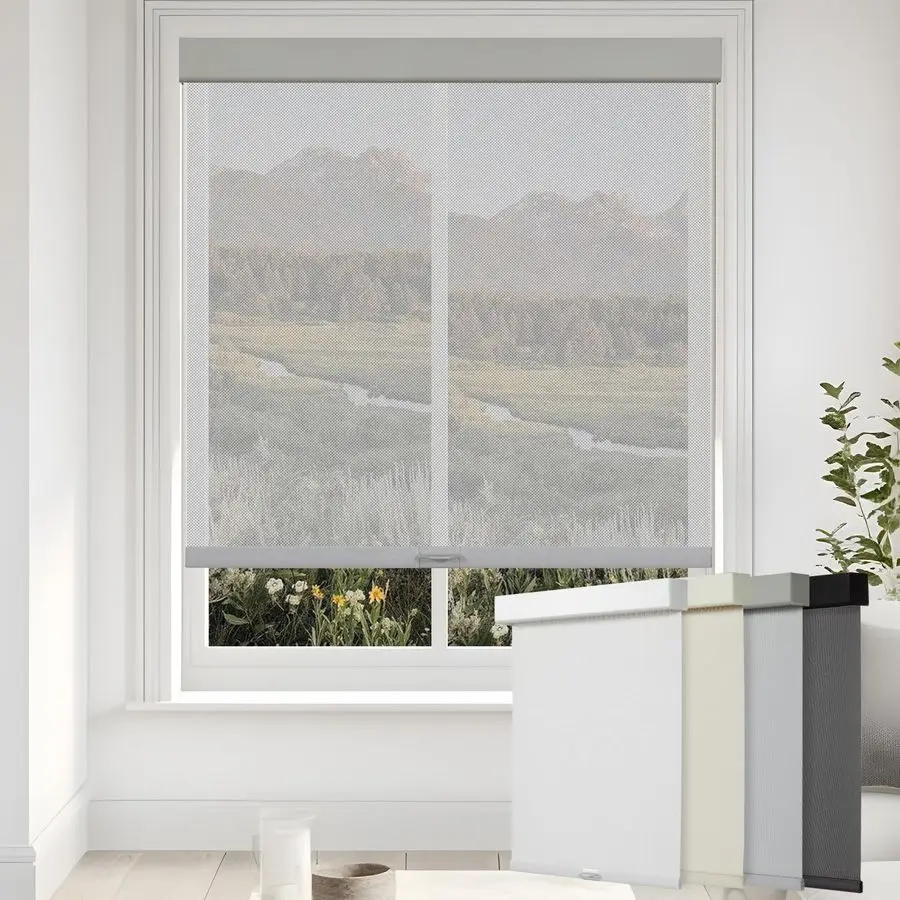 

Беспроводные солнечные рулонные шторы FreeStop для окон, светопропускающие, для дома, серые, 32Ш x 72В, 5 уровней затемнения, защита от УФ-излучения