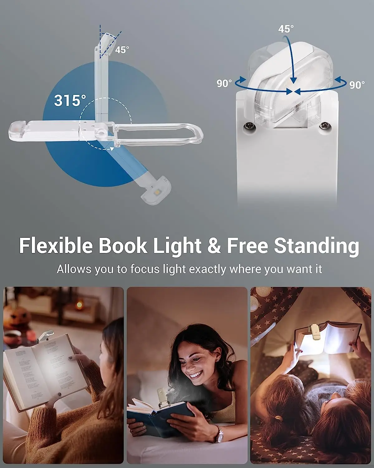 USB LED Rechargeable Book Reading Light Brightness Adjustable Eye Protection Clip Book Light Portable Bookmark Read Lamp For Kid