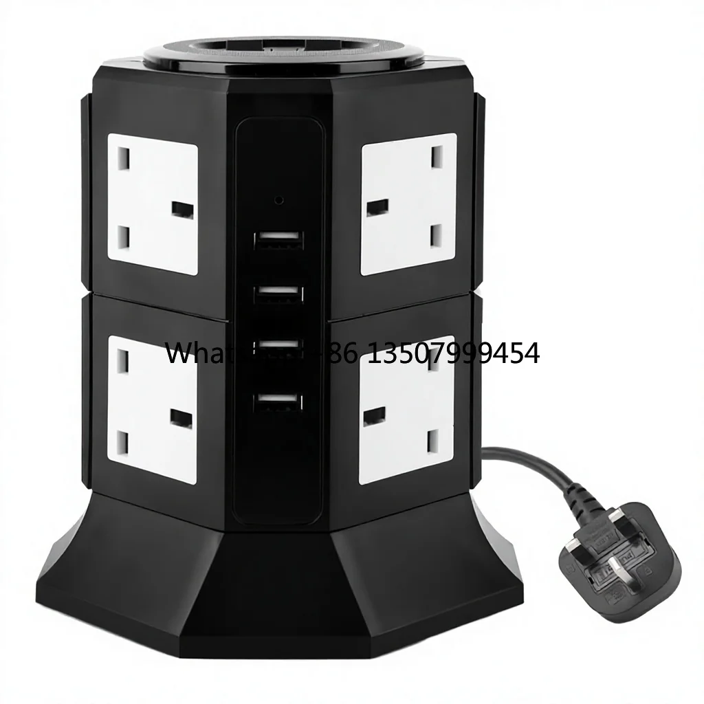 

Tower ABS UK Plug Extension Cord with USB Power Strip 12-Outlet + 5 USB a Ports SDK Compatible for Office and Home