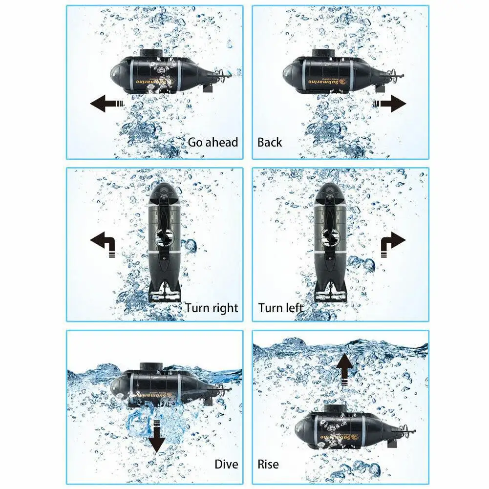 Wireless Remote Control Submarine Toy 6 Way Movement Waterproof Rechargeable Battery for Pool Bath Outdoor Kids Educational J8Y8