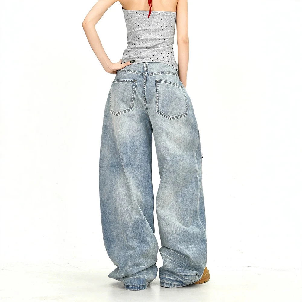 Women High Waist Wide Leg Jeans Trendy Love Heart Applique Straight Loose Denim Pants  BF American Style Casual Pants 2026 New