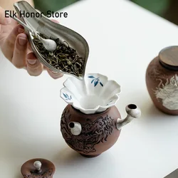 Pure Hand-painted Butterfly Orchid Throwing Tea Device Creative Lotus Leaf Tea Funnel Pouring Into Pot Extractor Leakage Filter