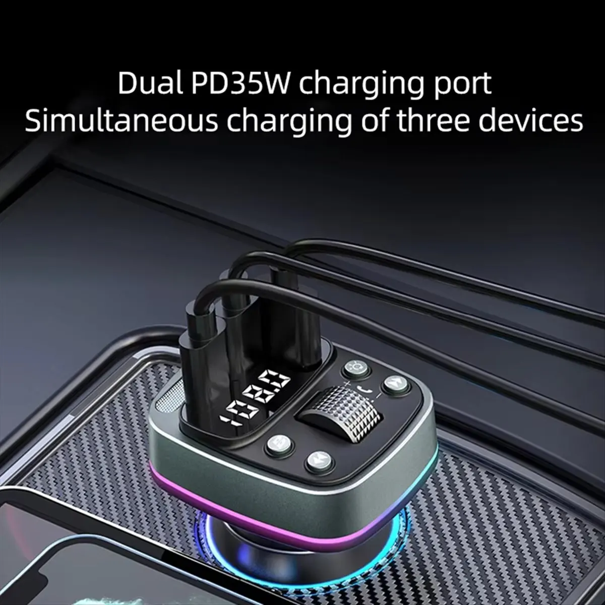 AS62 FM Transmitter Bluetooth 5.4 Car MP3 Music Player USB Flash Drive Lossless Car Charger Dual PD35W Fast Charging