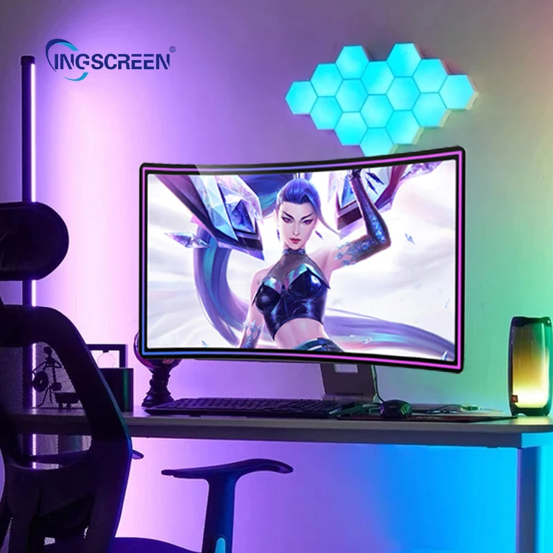 Ingscreen Monitor Gaming Komputer PC 32 Inci Tipe C Layar LCD Melengkung Monitor Layar Non Sentuh Melengkung