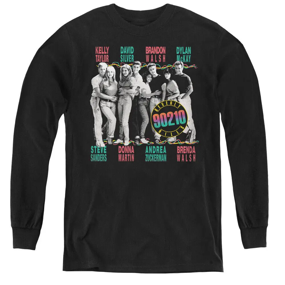 Beverly Hills 90210 Kids Long Sleeve Shirt Cast with Names Black Tee