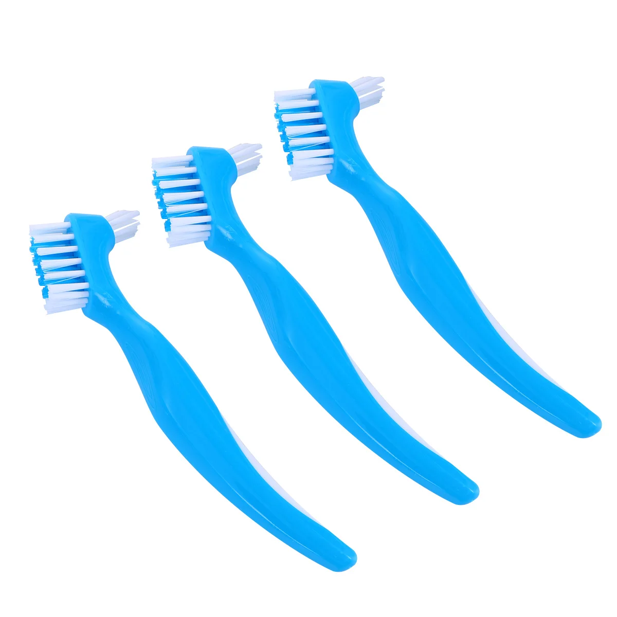 

3Pcs Denture Toothbrush Double Brush Head Gentle Non-Slip Handle False Teeth Cleaning Brush Remove Stains Food Particles Durable