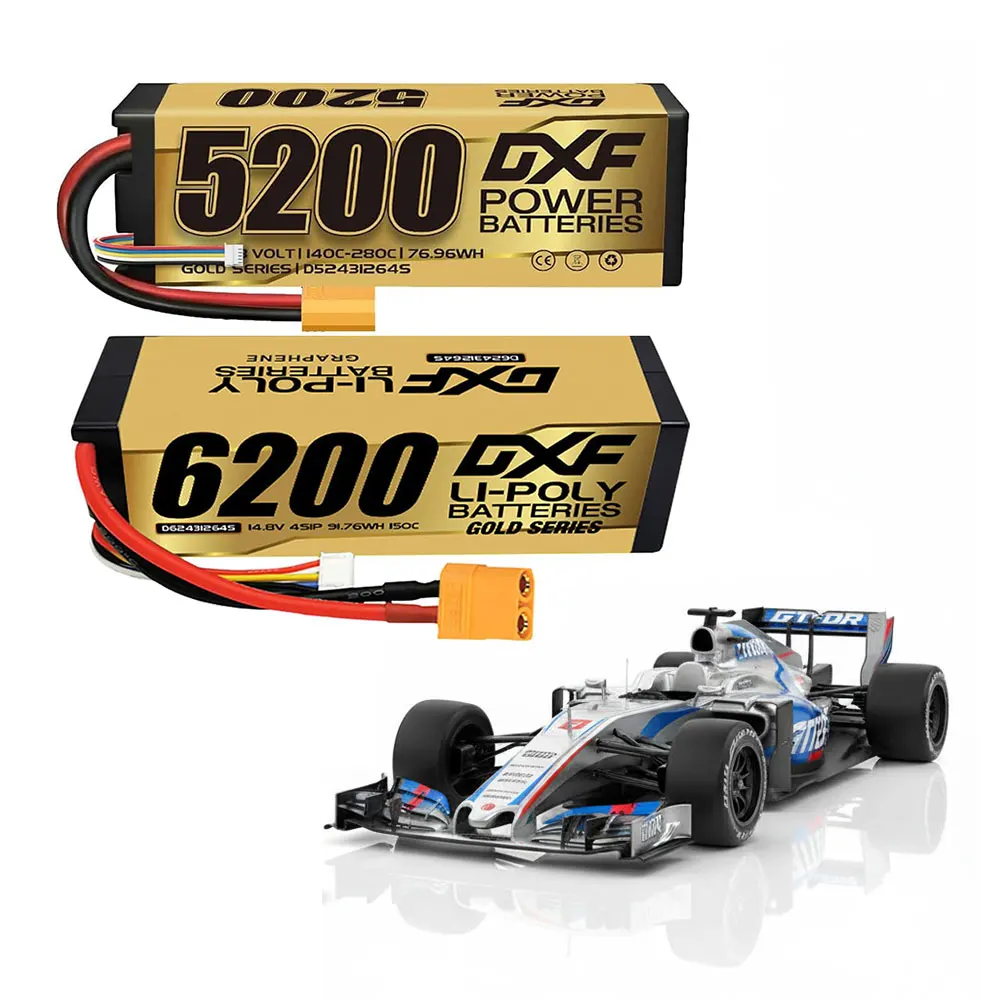 

Аккумулятор DXF 4S Graphene Lipo 14.8V 5200mAh 6200mAh 140C Gold Version Racing Series HardCase для радиоуправляемых машин, грузовиков, Evader BX, Truggy, 1/8 Buggy