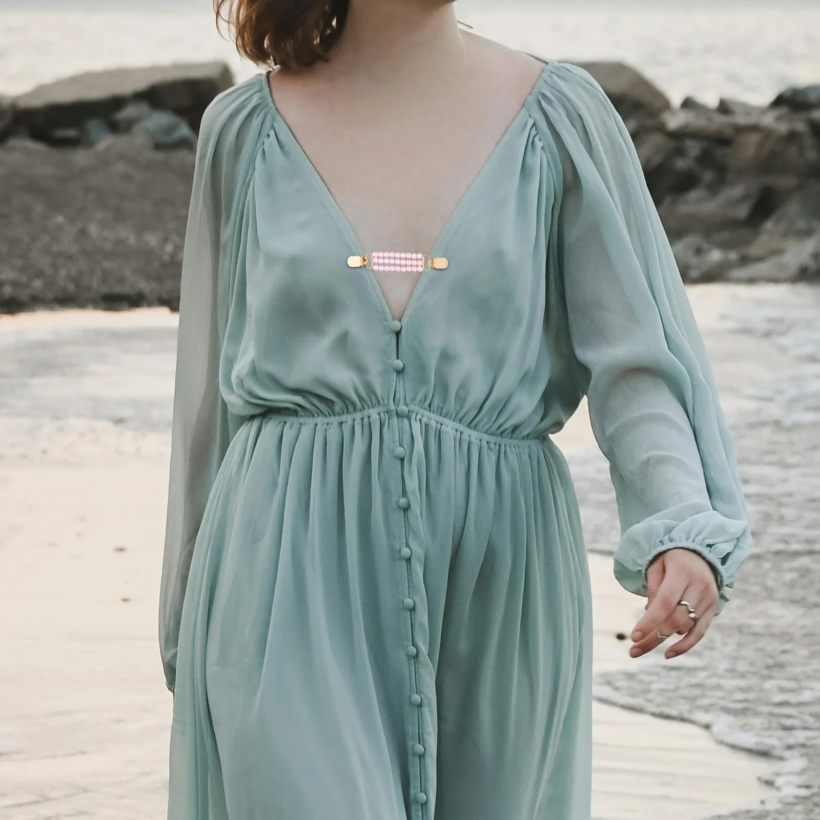 Elegante maglione con perle finte, clip a catena, spilla per scialle, anti-esposizione, protezione per la privacy, abito alla moda, clip per mantello