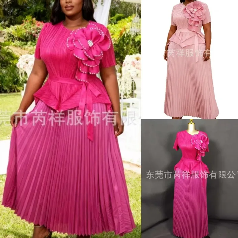 مياكي مطوي فساتين بلون Plisse 2025 مساء فضفاض حجم كبير مطرز فستان زهري كبير مجموعة الخريف ملابس عصرية جديدة #1