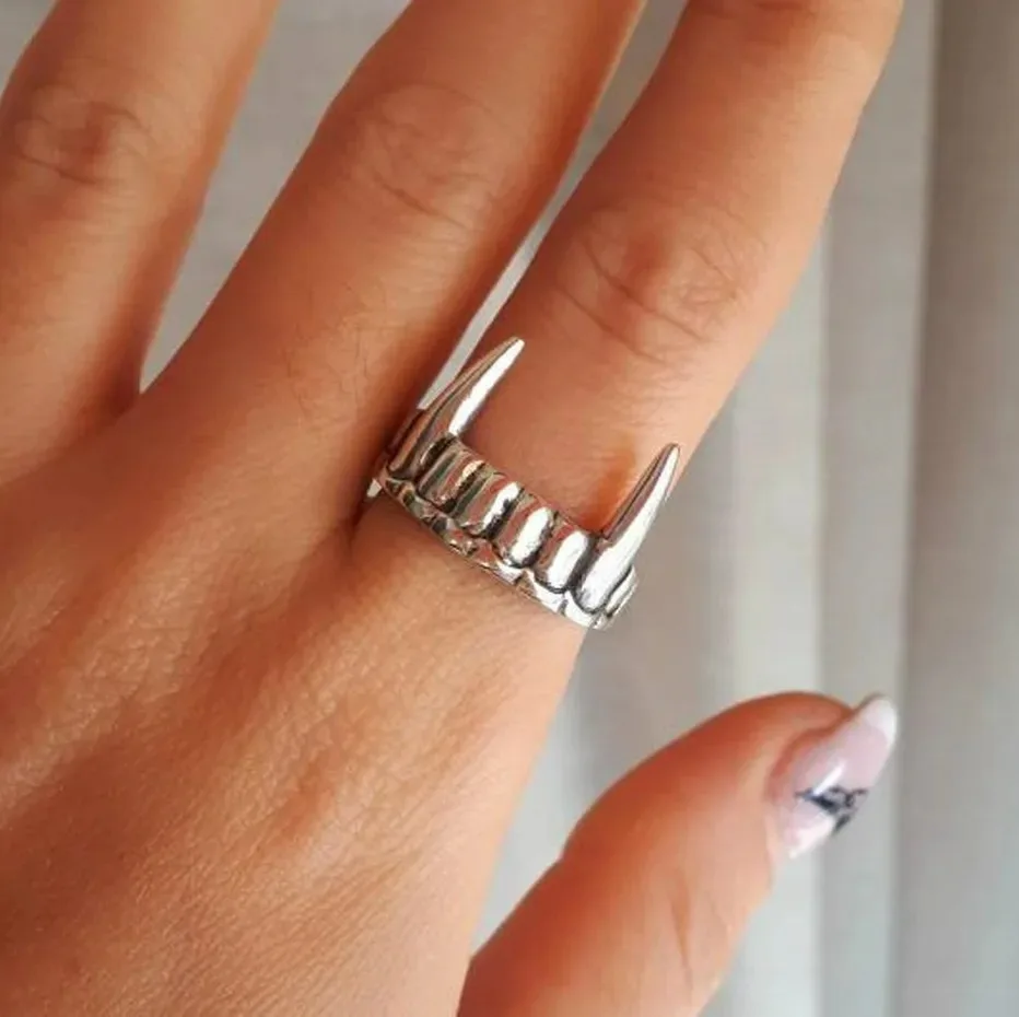 Antique Antique Vampire Teeth Silver Color Open Ring for Women Men Retro Creative Hiphop Adjustable Rings Punk Party Jewelry - Aliexpress Deal