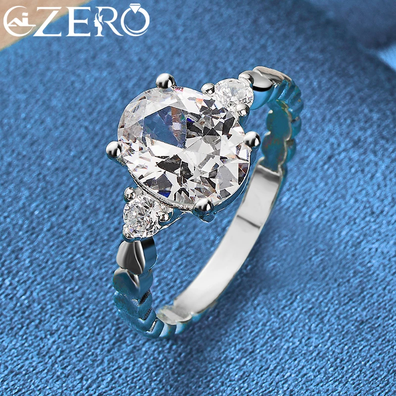 ALIZERO-925 Sterling Silver Oval Cut Zirconia Anéis para As Mulheres, Anel De Noivado De Casamento, Moda Festa Jóias, AAAAA