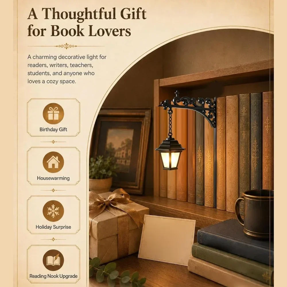 Bookshelf Lantern Library Lantern Decorative Retro Nook Bookshelf Light Lamp Multifunctional Warm Led Nightlight Ornament