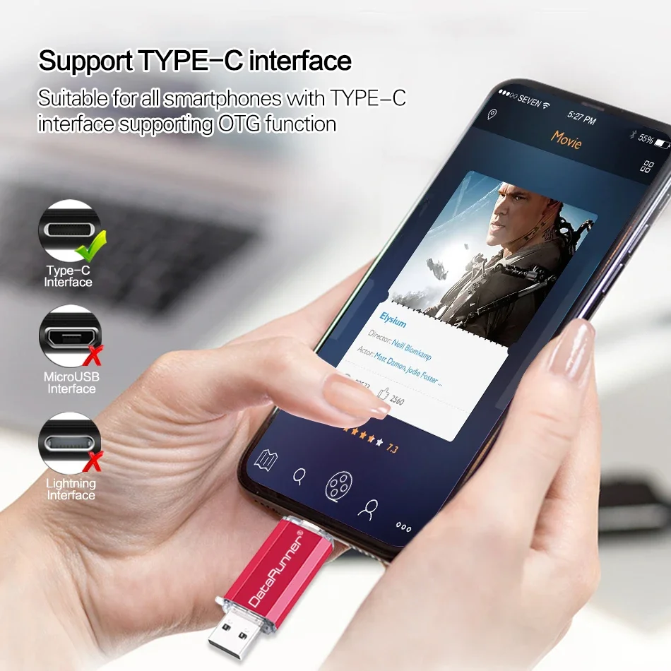 DataRunner-Clé USB 2.0 pour Android et PC de Type C, Support à Mémoire de 8 Go 16 Go 64 Go 32 Go 128 Go