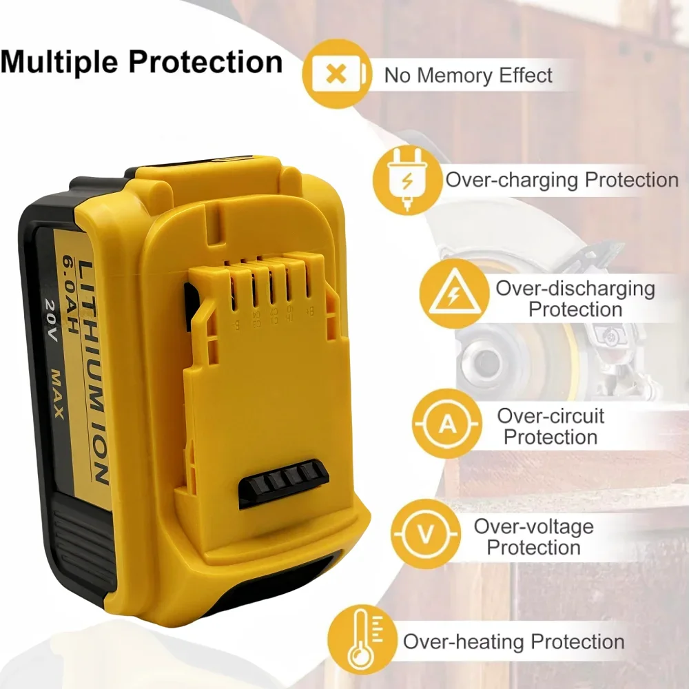 For Dewalt 20V Battery 6.0Ah DCF850 DCB200 DCB184 Lithium Battery Compatible With All DEWALT Series Of 18V/20V Power Tool