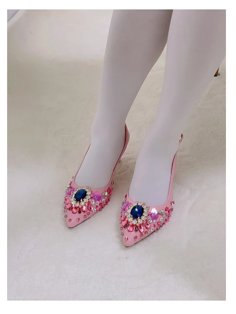 Temperament Rhinestone Pointed High Heel Heel Sandals Shoes Women Zapatos Mujer