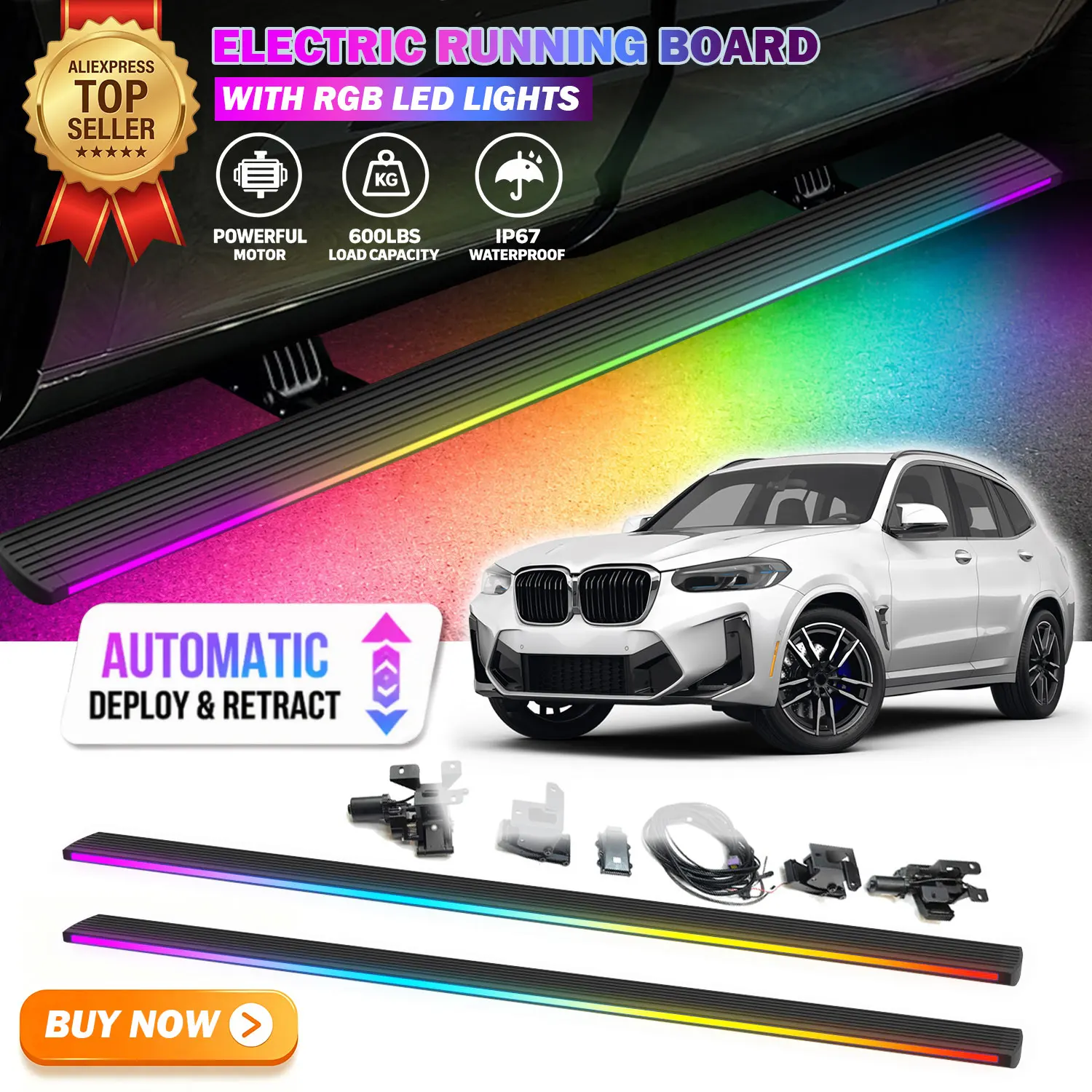 Deployable Power Electric Running Boards Fits For BMW X3 G01 2018-2024 with LED Light Strips Side Step Nerf Bars