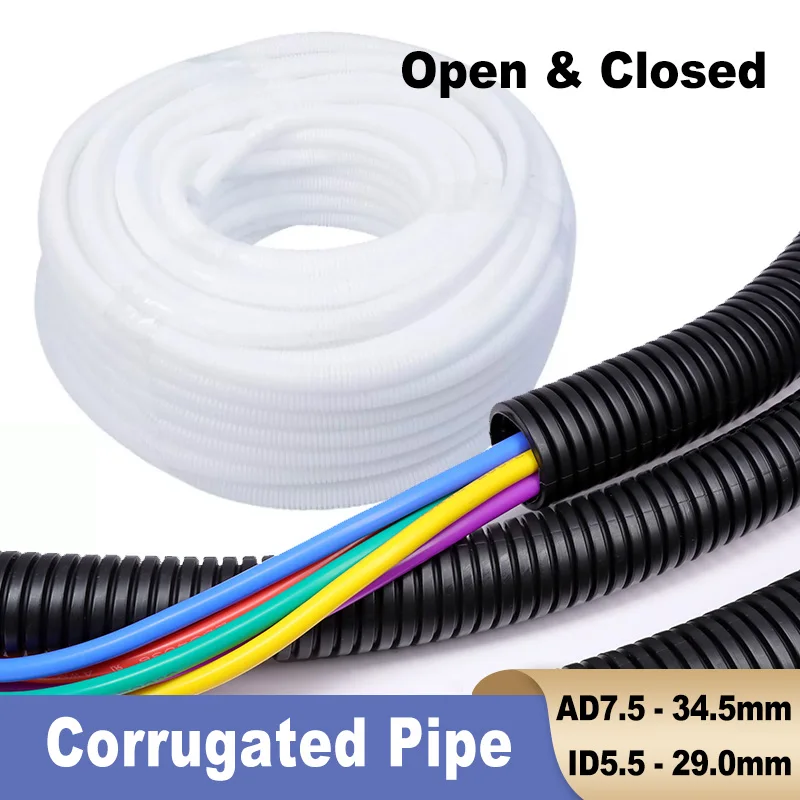 AD 7.5-34.5mm ID 5.5-29mm Corrugated Pipe Car Wire Harness PP Insulation Sleeve Flexible Protect Tube for Auto Electrical Wiring