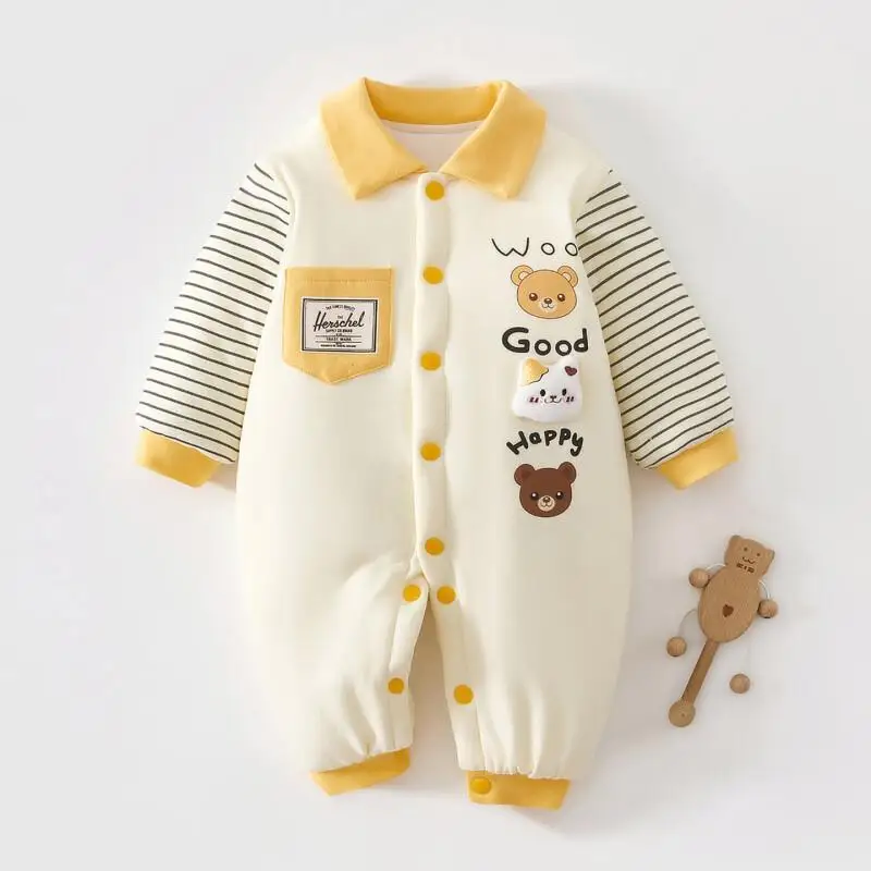 

0-3Y Autumn Winter Newborn Boys Girls Bodysuit Set Kids Breathable Onesie Pure Cotton Thick Warm Loungewear Romper Baby Clothes