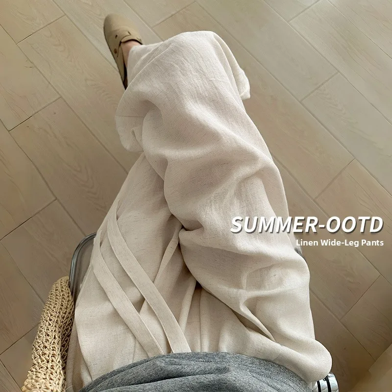 Calças Casuais de Algodão e Linho Soltas para Mulheres Tamanho Grande Ajuste Confortável Calças Cleanfit Cintura Média Baixa Material PVC