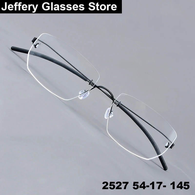 

Fashion Denmark Men Square Rimless Glasses Frame 2527 Thin Titanium Ultralight Screwless Eyeglasses Handmade Comfortable Gafas