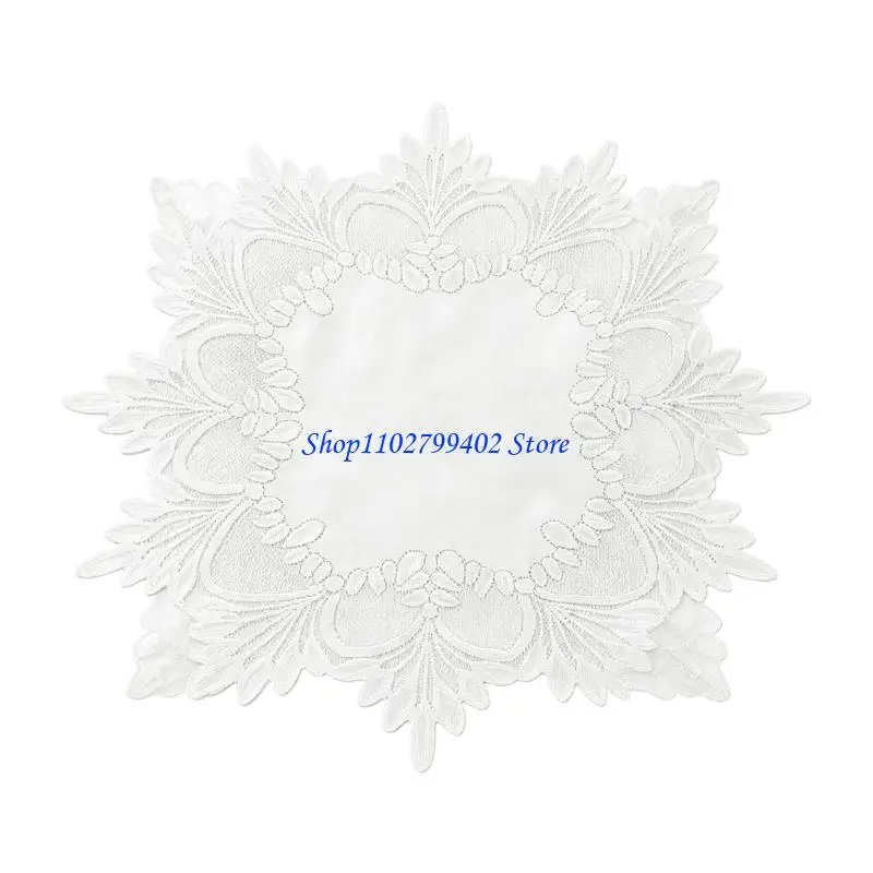 547F Round Lace Table Mat Flower Embroidery Doilies for Tea Table and Coffee Decors