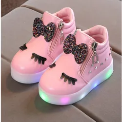 Children Glowing Sneakers Kid Princess Bow for Girls LED Shoes Cute Baby Sneakers with Light Shoes Size 21-30