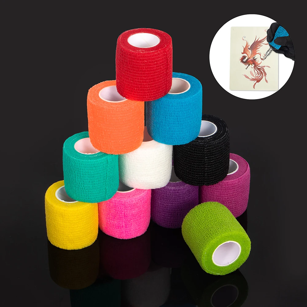 Colorful Tattoo Grip Bandage Cover Wraps, Nonwoven Tapes, Waterproof, Self Adhesive, Finger Protection, Tattoo Accessories