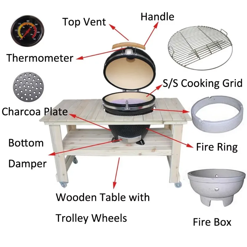 Green Egg Joe Cozinha externa de carvão de 21 polegadas construída em churrasqueira