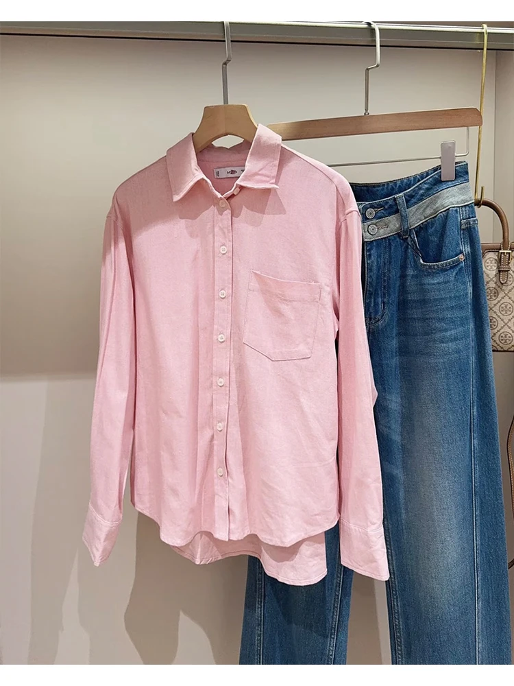 

Свободный крой Long Sve Linen irt, женский повседневный летний топ с отложным воротником, дышащий солнцезащитный базовый универсальный летний топ