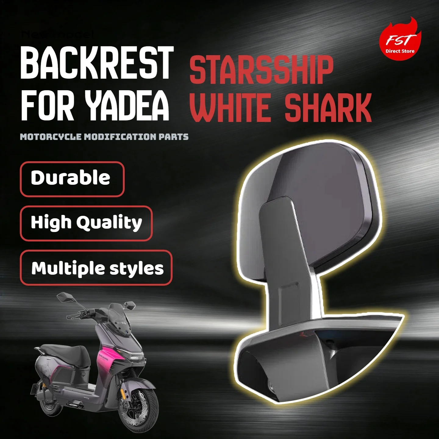 For YADEA 2026 White Shark II 90/90S  Rear Backrest, Starship Series Electric Motorcycle Passenger Backrest
