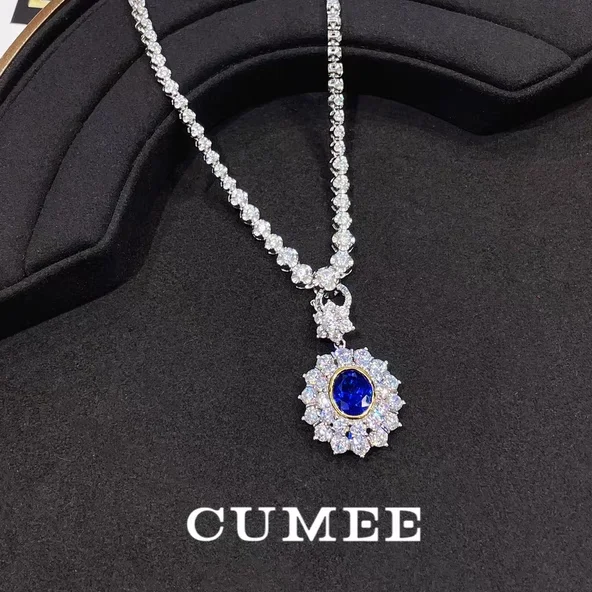 

CUMEE Lab Created Sapphire Necklace Royal Blue Evening Cultivated Sapphire Necklace. Silver Gold Plated