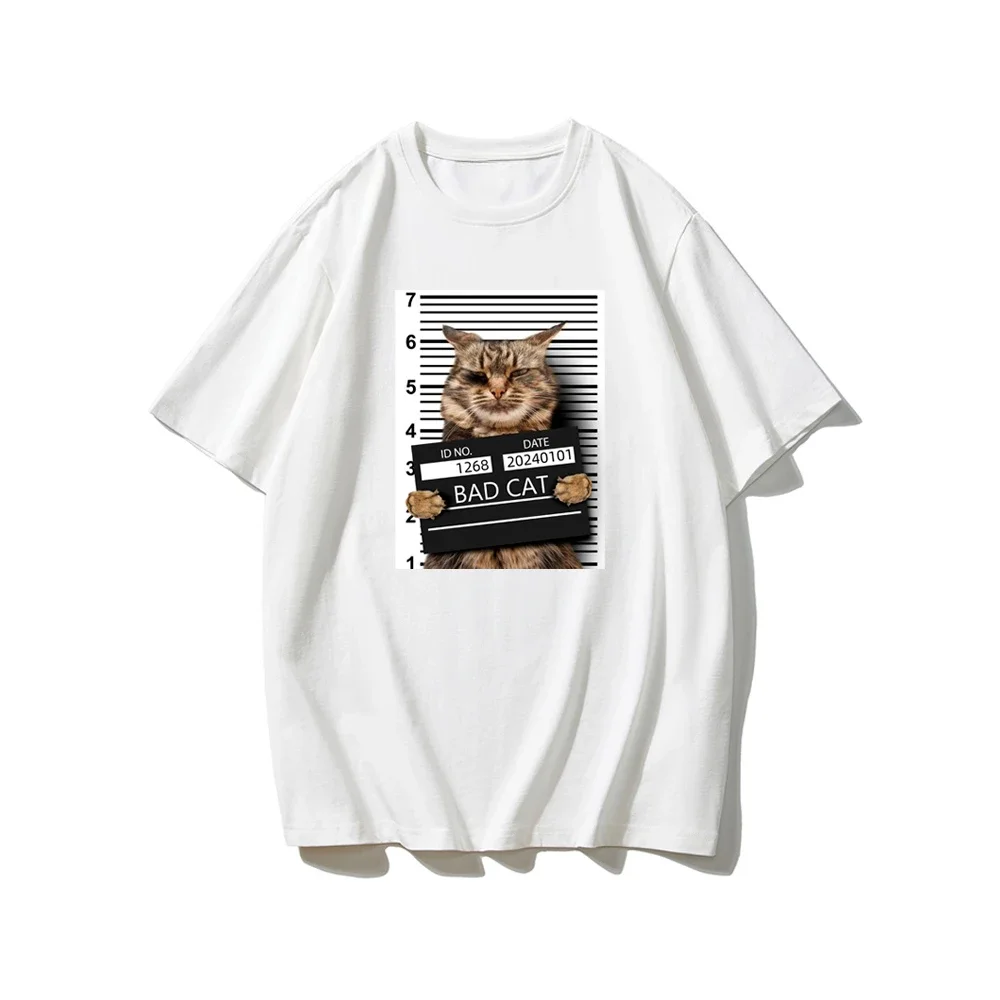 2025 americano bad cat bad cat diversão impressa 100% algodão puro manga curta camiseta solta rua casal masculino topo na moda marca