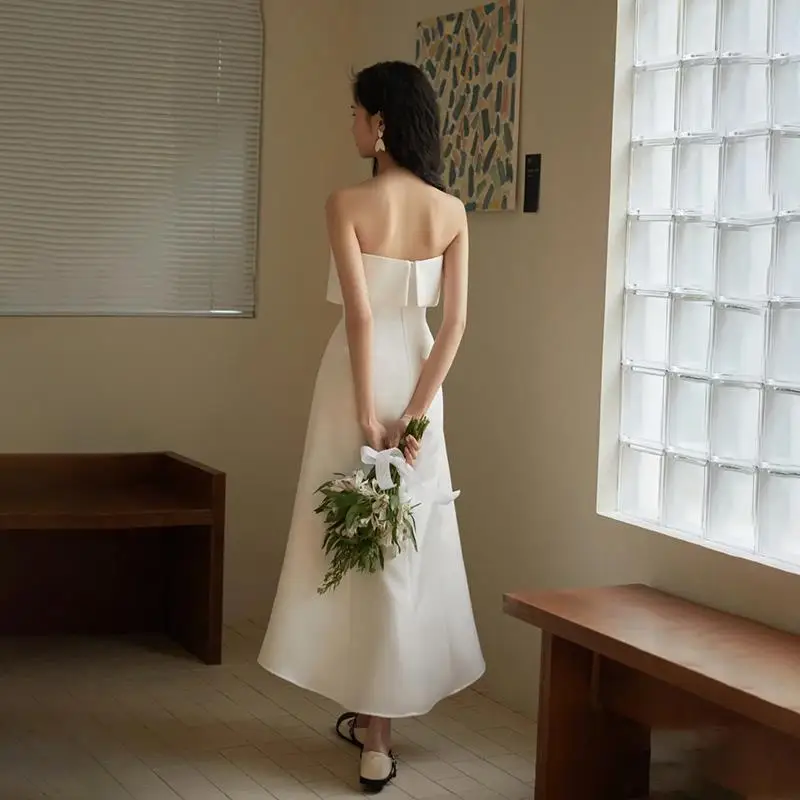 Vestido De Novia largo De satén sin tirantes para mujer, traje Sexy clásico, elegante, sencillo y cómodo, novedad De 2023