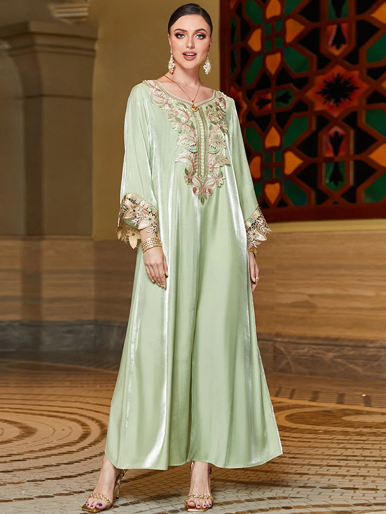 Eid Long Dresses for Women Jalabiya Dress Muslim Ramadan Abaya Embroidery Maxi Robe Moroccan Caftan Lace Party Vestidos 2023