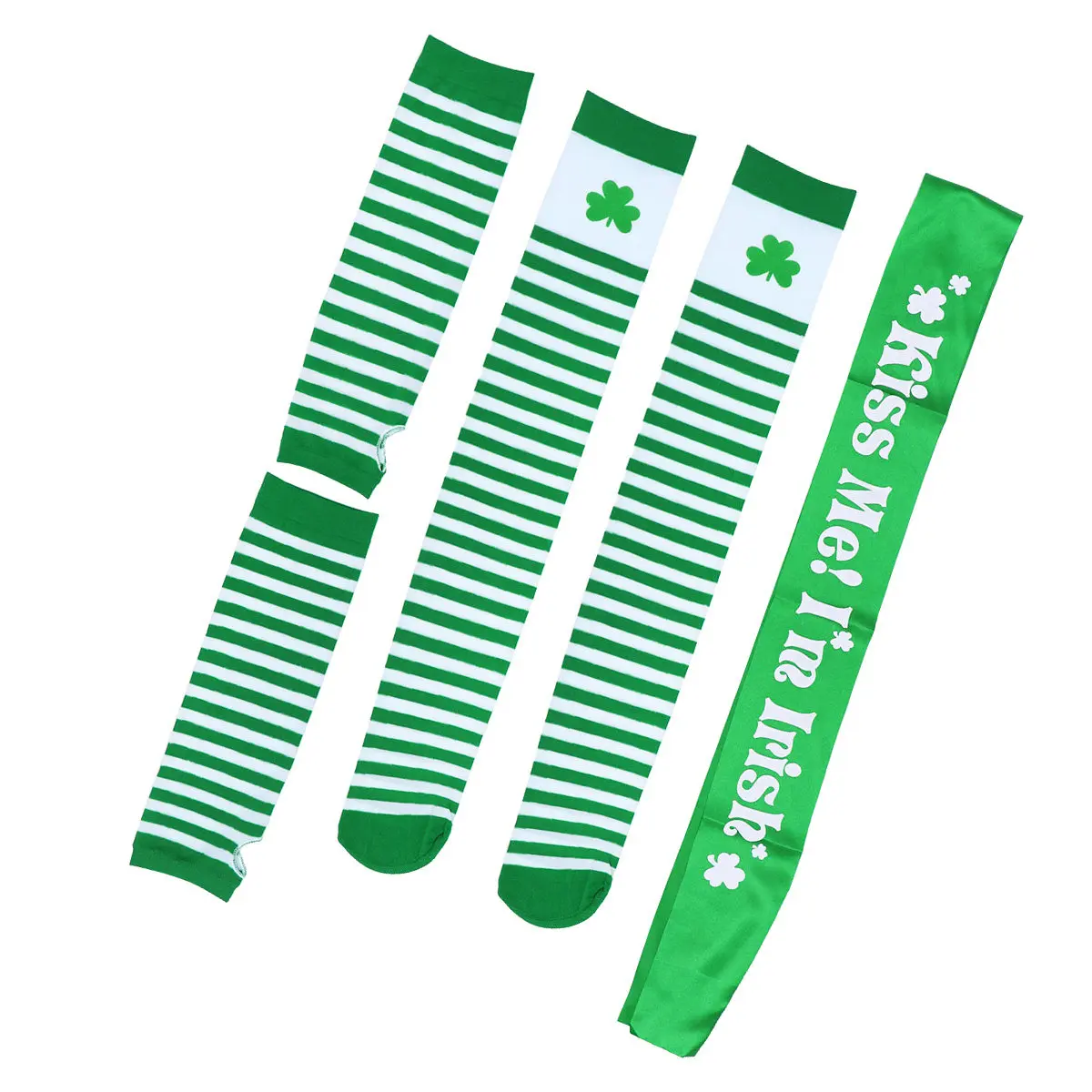 

St Patricks Day Costume Set Elbow Gloves Clover Stockings Im Sash Party Parade Accessories Decorations