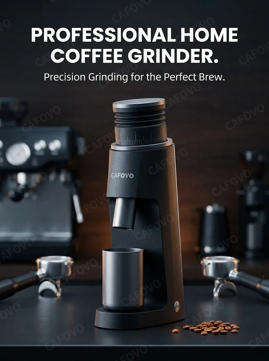 CAFOVO G148C Elektrische Kaffeemühle 48mm Konische Mahlscheiben Kaffeemühle Stufenlose Einstellung für Espresso und Pour-Over Kaffeemühle
