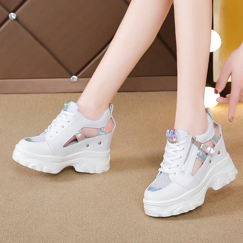 Summer Women Sneakers Mesh High Platform Trainers White Shoes 9CM Heels Wedges Sandals Breathable Woman Casual Outdoor Shoe