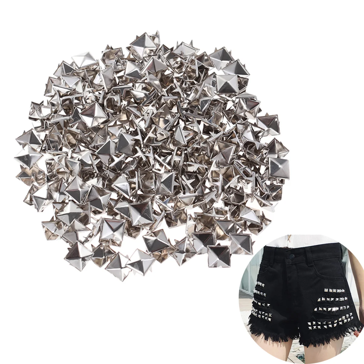 200pcs Square Rivet Metal Studs Spikes Nail for DIY Punk Shoes Belt Clothing Decor (Silver)