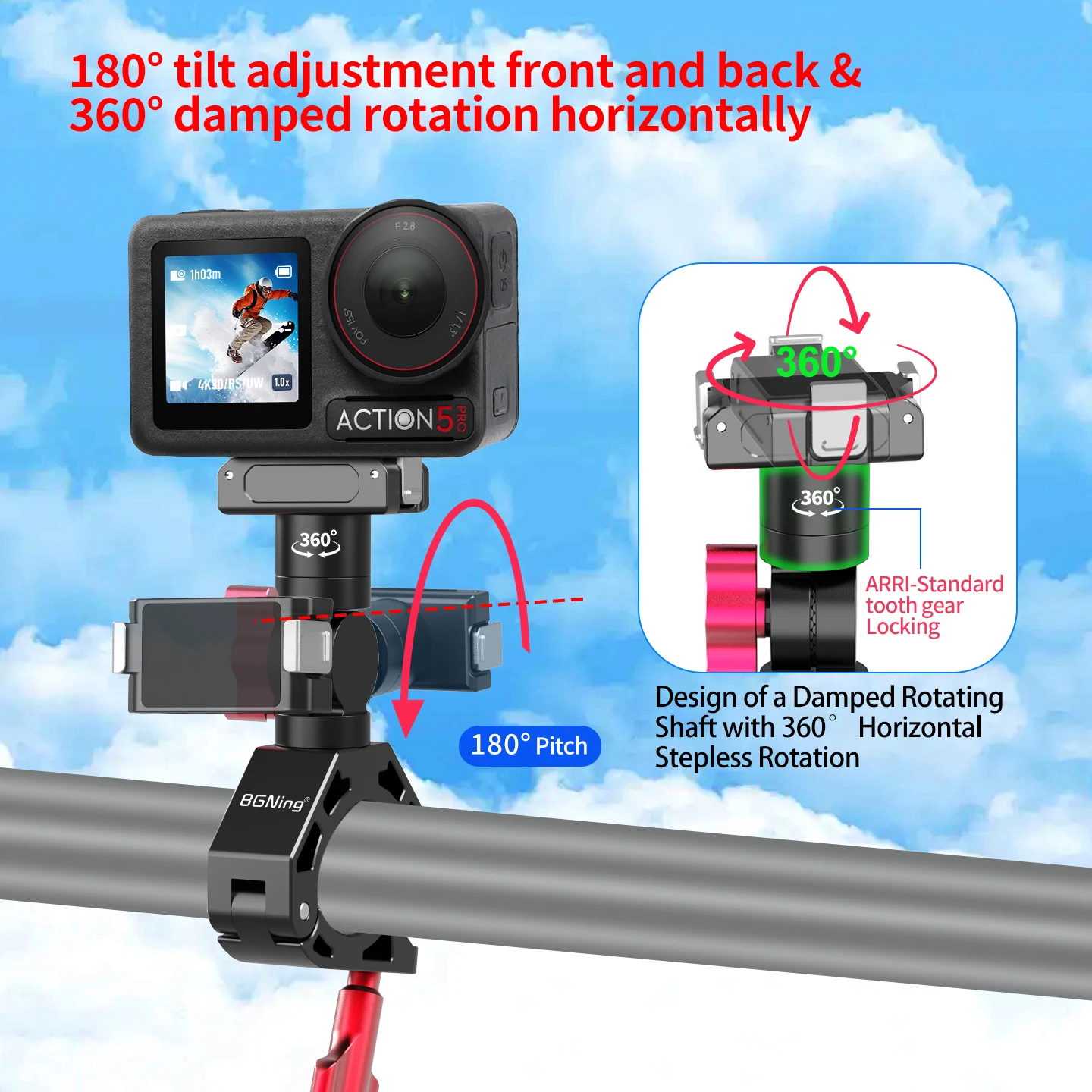 Für Gopro 13, für DJI Action OSMO 360 Fahrrad-Motorrad-Lenkerhalterung, Kamera-Schnellverschluss-Halterung, Insta360 X6 Ace Pro Halterung – Detail 7