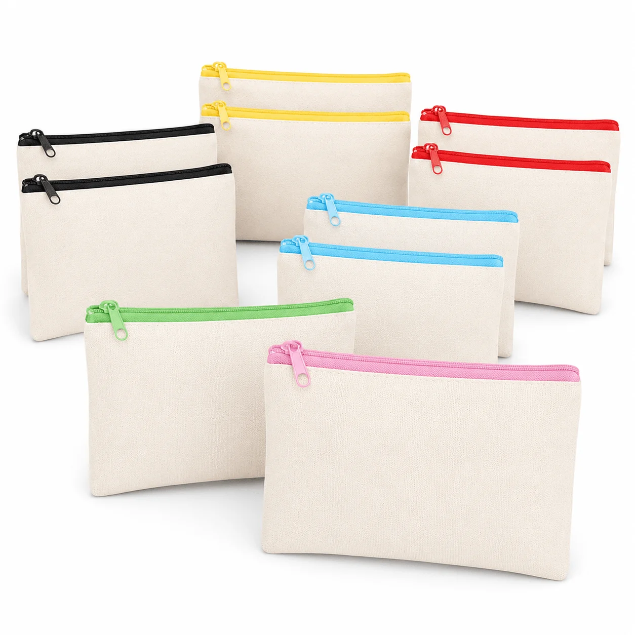 12PCS Canvas Zipper Pouch Set, DIY Craft Makeup Bags, Cosmetic Pouches for Travel Toiletries, Bills, Cosmetics Daily Essentials