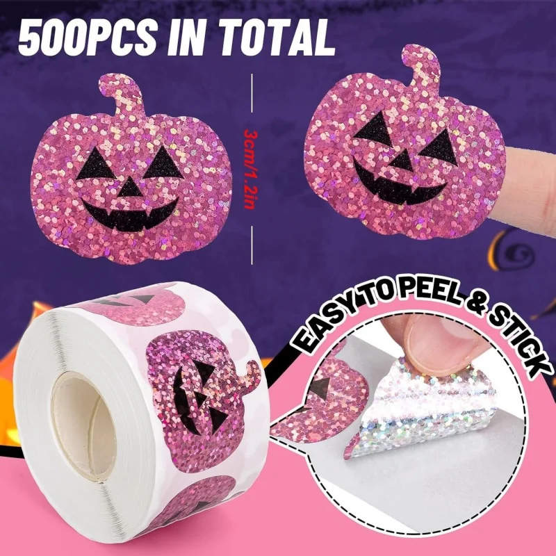 500 Stück Halloween-Fledermaus-Aufkleber-Rolle, Laser-Schwarze Fledermäuse, Wasserfeste Glitzer-Selbstklebende Aufkleber für Halloween-Scrapbook-Partydekoration – Detail 34