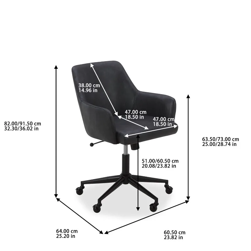 Greyson Office Chair, Black，High density foam， webbed seat suspension，Solid wood 25.20 x 23.82 x 32.28