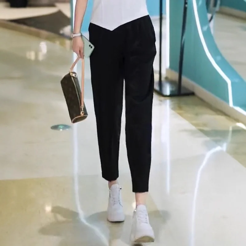 

High Waist Nine-point Pants Summer Thin Comfortable Versatile Women Commuting Elastic Harem Skinny Pants Carrot Pants