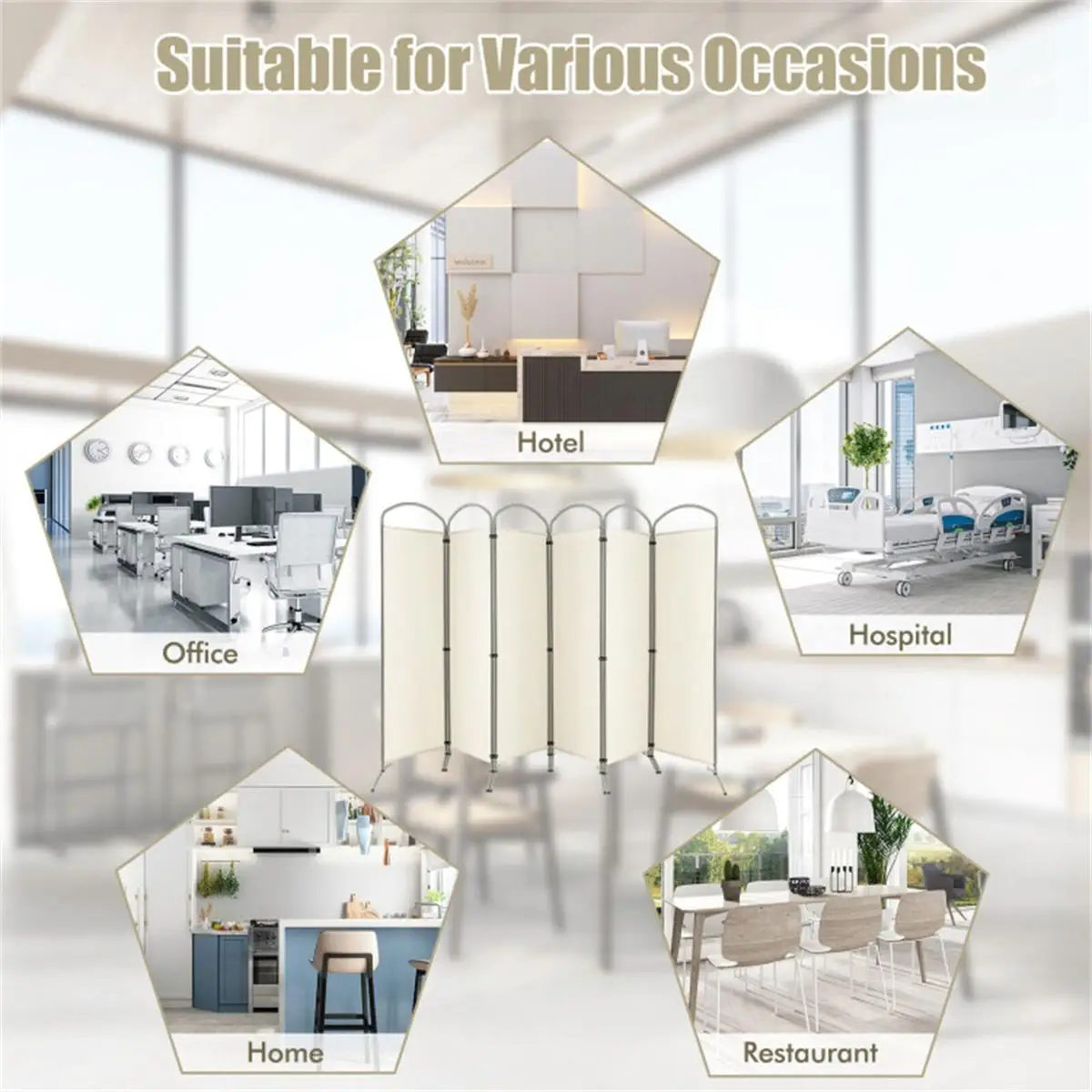 6-Panel Folding Screen Room Divider - Stylish Decorative Partition for Home & Office Use