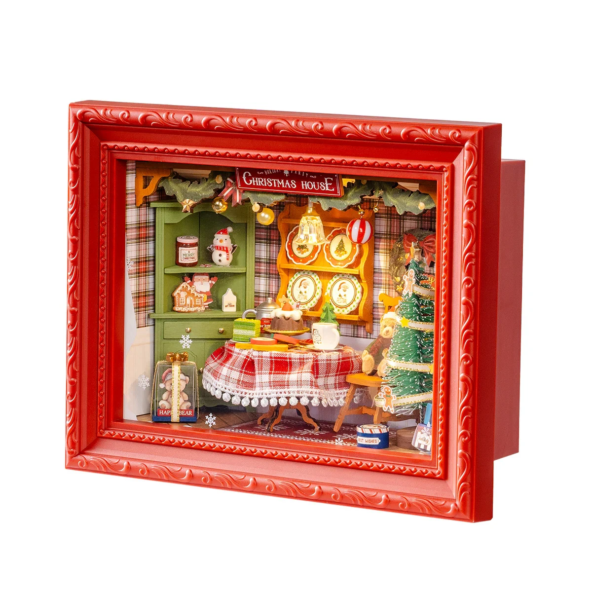 Rolife حفلة عيد الميلاد عشية ثلاثية الأبعاد LED Diorama المفاجئة معًا مجموعة ألغاز خشبية لجدار الطاولة ديكور منزلي احتفالي هدية للبالغين